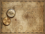 Fototapeta Mapy - adventure and explore with old nautical world map 3d illustration (map elements are furnished by NASA)