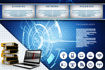 Poster - 3d rendering Binder with laptop
