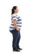Overweight woman waiting in line