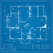 Blueprint house plan drawing. Figure of the jotting sketch of the construction and the industrial skeleton of the structure with the plan and dimensions