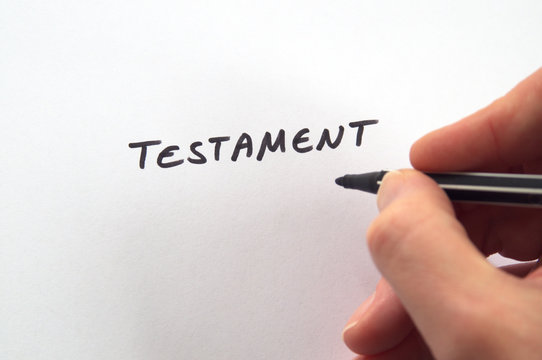Hand writing word Testament with felt-tip pen in handwriting on white paper