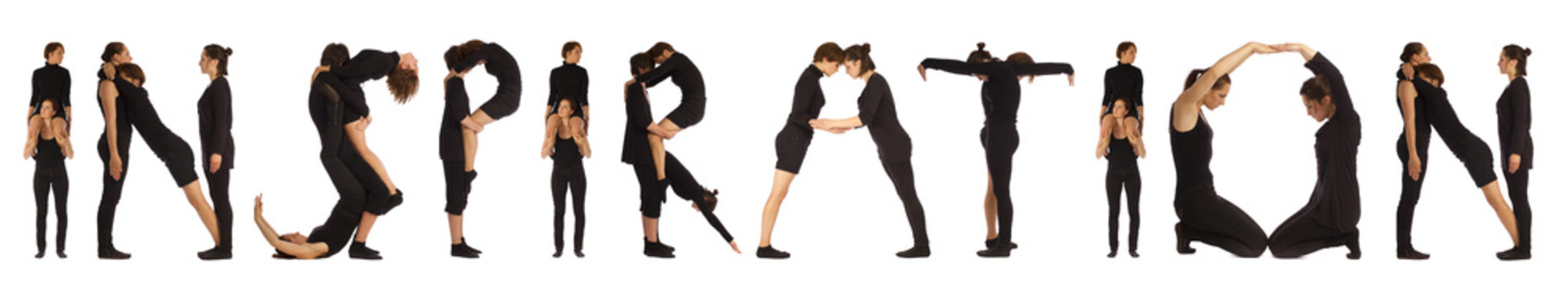 Black dressed people forming word INSPIRATION