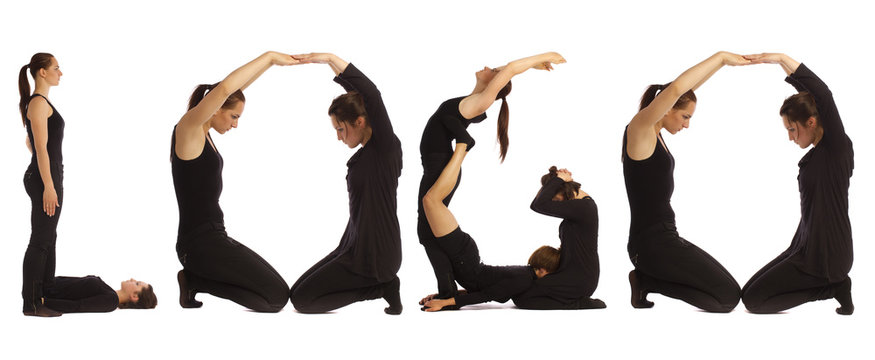 Black dressed people forming word LOGO