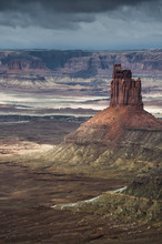 USA, Utah. Rock Formations From The Green River Overlook With Canyons With Thunderclouds In Canyonlands National Park