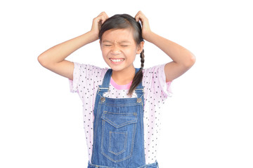 Wall Mural - Portrait of little Asian girl on white background