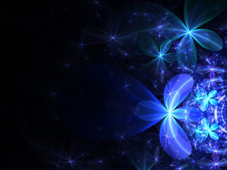 Wall Mural - Dark blue fractal flowers, digital artwork for creative graphic design