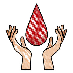 Poster - drawing hands with blood drop donation campaign vector illustration