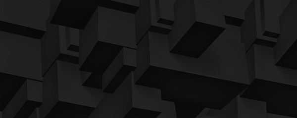 Poster - Volume black geometric construction, 3d cubes dark background, shapes, abstraction wallpaper, vector design for you project