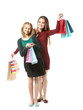 © Africa Studio - Mother and daughter with paper bags on white background