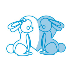 Sticker - lovely couple rabbit with heart decoration vector illustration