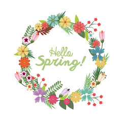 Canvas Print - spring floral wreath poster with hand lettering design vector illustration