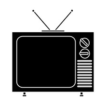 Silhouette Of Retro Television With Antenna Icon Over White Background. Vector Illustration
