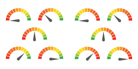 Meter signs infographic gauge element from red to green and green to red vector illustration