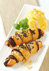 Wall Mural - chocolate croissants with ice cream