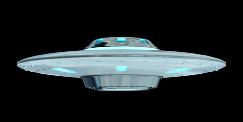 Poster - Vintage UFO isolated on black background 3D rendering