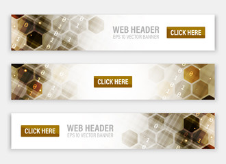 Poster - web headers or banners with abstract vector hexagonal pattern.