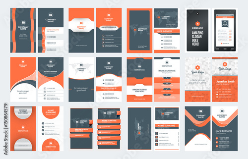 set of vertical double sided business card templates stationery قالب کارت ویزیت دو طرفه