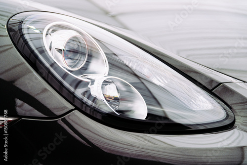 Fotomural Black Car Front Headlight View