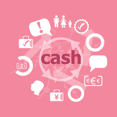 Poster - Text Cash. Business concept . Icons set. Flat pictogram. Sign and symbols for business, finance, shopping, communication, education