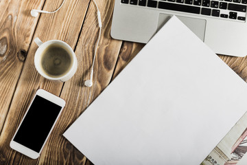 Canvas Print - Freelance working environment view of wooden Desk