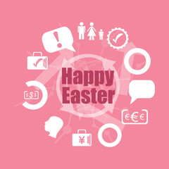 Poster - Text Happy Easter. Holiday concept . Icons set. Flat pictogram. Sign and symbols for business, finance, shopping, communication, education