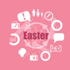 Poster - Text Happy Easter. Holiday concept . Set of flat icons for mobile app and web