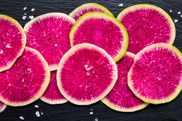 Canvas Print - sliced watermelon radish with sea salt