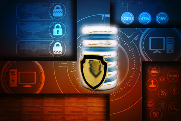 Poster - 3d rendering Database storage data base with protected shield
