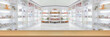 panorama on medicine cabinet and store medicine and pharmacy drugstore for Blurry background  with Perspective wood