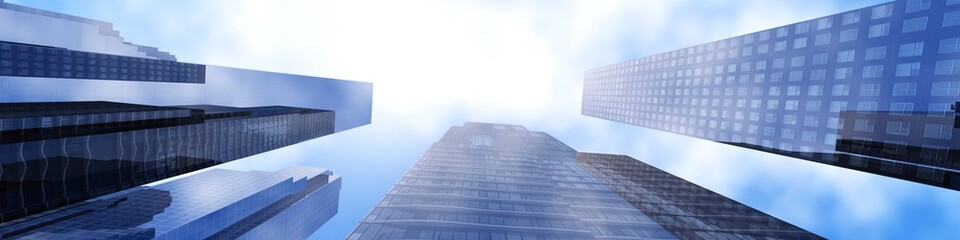 Beautiful skyscrapers against the sky, skyscrapers view from below, 3d rendering
