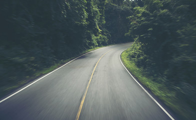 forest nature road way, vintage filter image