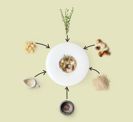 Wall Mural - Cooking ingredients for italian risotto with wild mushrooms isolated