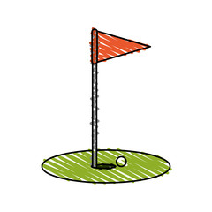 Canvas Print - color crayon stripe cartoon golf flag with hole and ball vector illustration