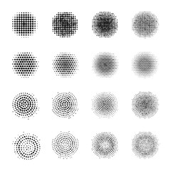 Wall Mural - set of halftone roughen circles isolated on white background.collection of halftone effect dot patte