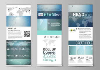 Wall Mural - The minimalistic vector illustration of the editable layout of roll up banner stands, vertical flyers, flags design business templates. Chemistry pattern, connecting lines and dots. Medical concept.