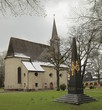 Catholic church St. Georg und Katharina and war memorial in Traunstein, Germany. The text means Built by the association of disbanded soldiers on August 25 1837