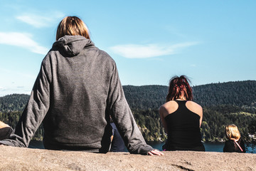 Canvas Print - Girls on top of Quarry Rock at North Vancouver, BC, Canada