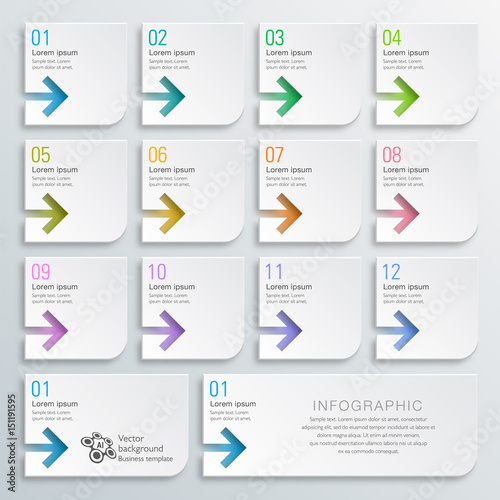Infographics Vector Arrow Buttons, 12-Step Fototapet