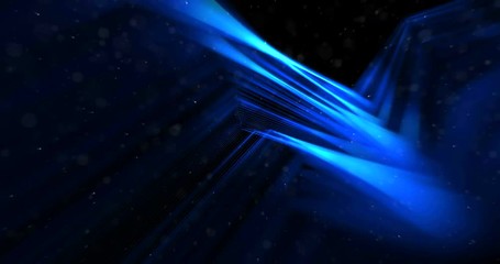 Wall Mural - abstract stream wave array colorful glitter sparkle blue lines with particles  on black background technology concept