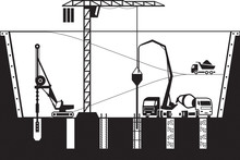 Construction Of Foundations Of A Building - Vector Illustration
