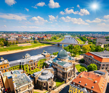 View From Church Of Our Lady (Frauenkirche) Of The Elbe River And Dresden Town.