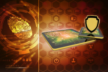 Poster - 3d rendering tablet with shield 
