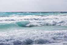 Surfer's Paradise. Huge Waves On The Caribbean Sea Shore. Dangerous Tide.