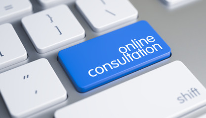Poster - Business Concept with Blue Enter Button on the Modern Computer Keyboard: Online Consultation. Laptop Keyboard Key Showing the Text Online Consultation. Message on Blue Keyboard Button. 3D Render.