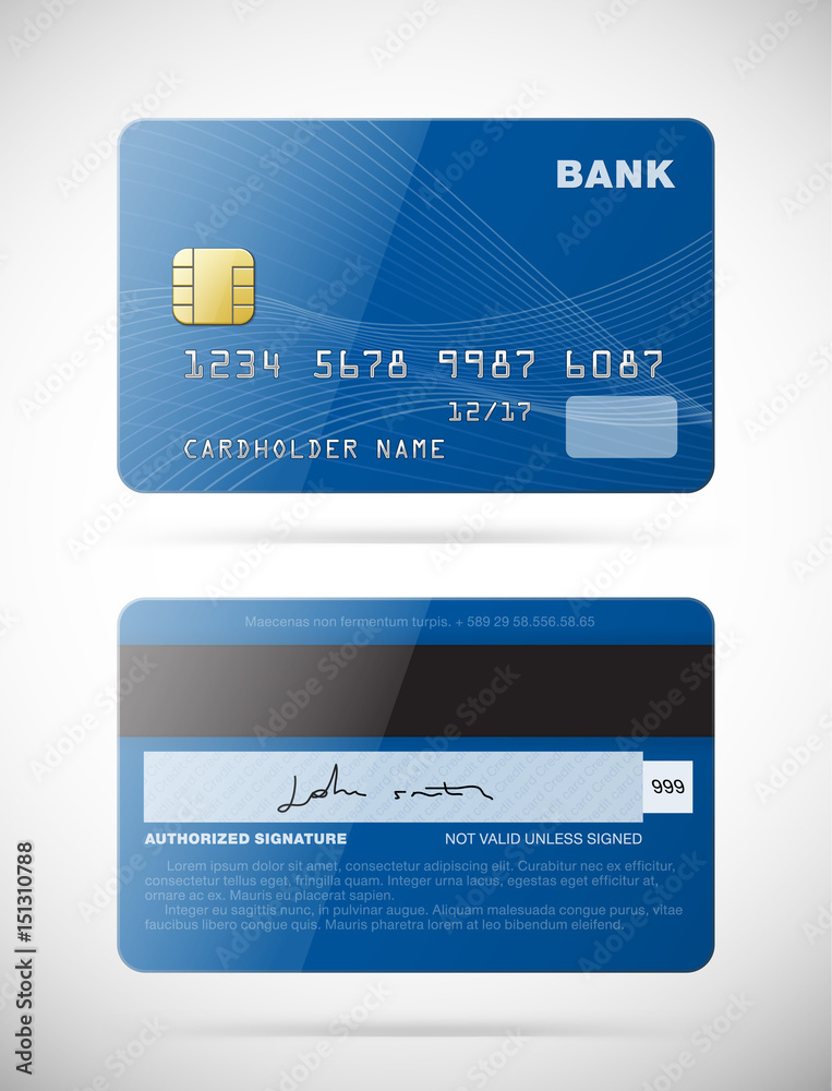 Bank Card Back Front and backside of a bank card on a gray background. Vector ...