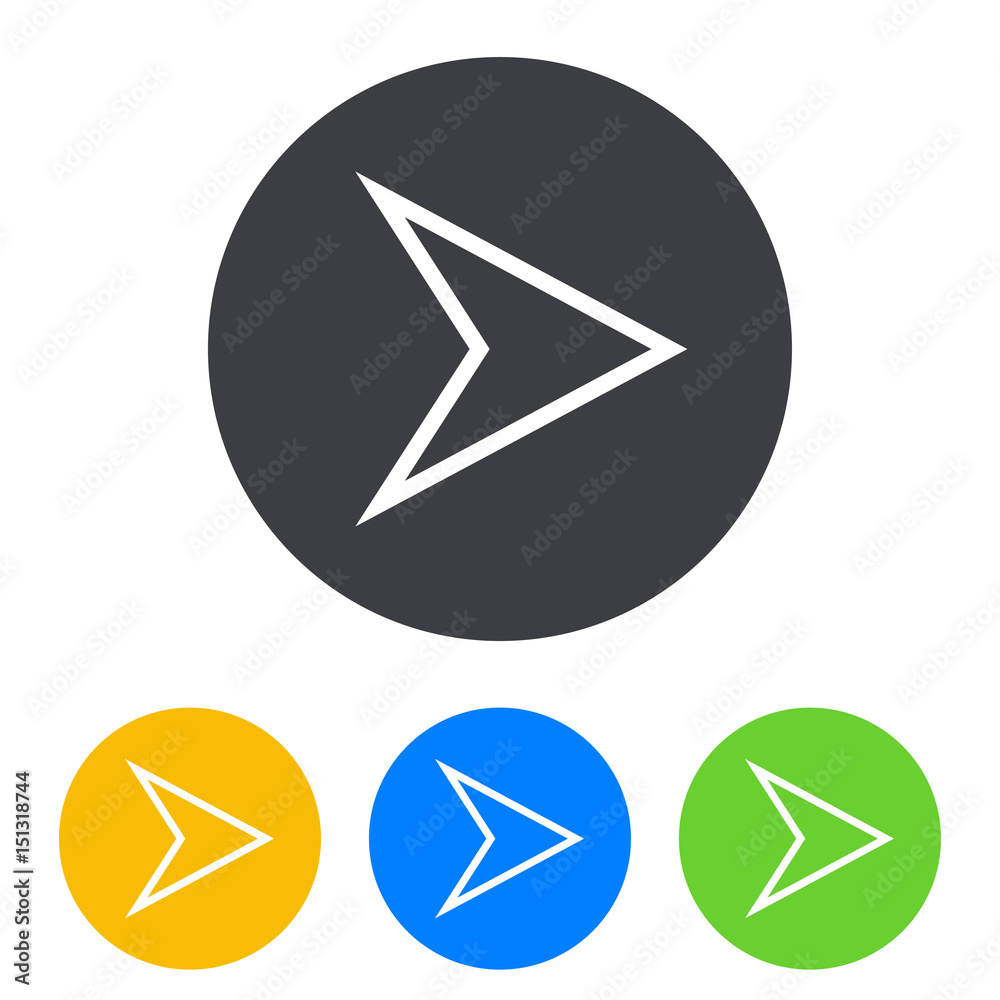 Icono plano punta flecha lineal derecha en circulo varios colores Stock ...