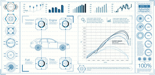 Poster - Futuristic user interface. HUD UI. Abstract virtual graphic touch user interface. Cars infographic. Vector science abstract.  Vector illustration.