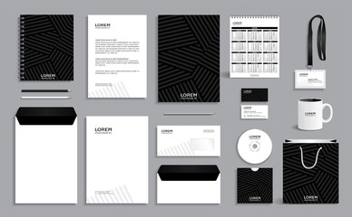 black corporate identity design template with gray stripes background