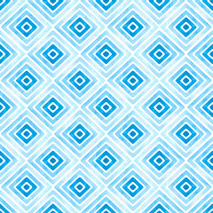 Wall Mural - Seamless blue geometric pattern. Watercolor vector rhombus texture. Vintage ethnic striped background for textile design.