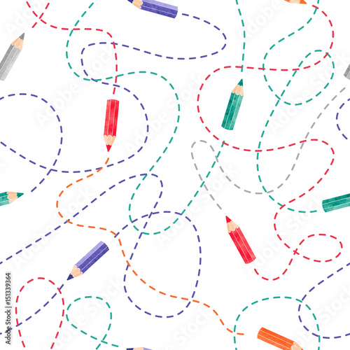 Seamless pattern with colorful watercolor pencils. Vector creative  background.